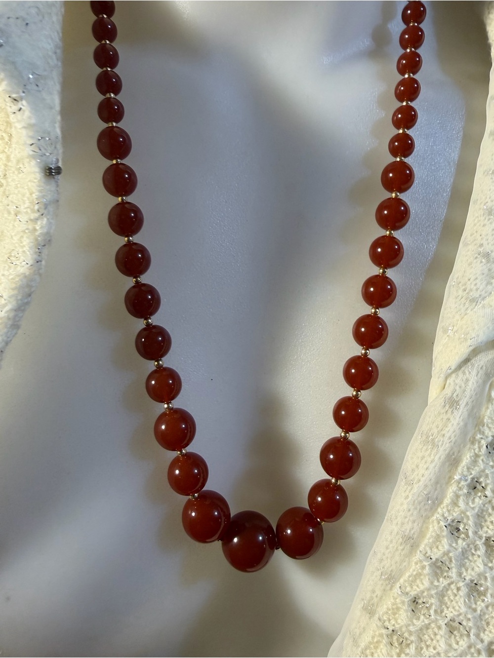 Vintage Marvella Red Cranberry Beaded  Necklace